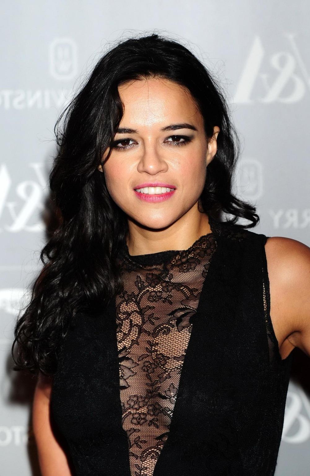 10P Michelle Rodriguez braless wearing a partially see through dress at Hollywood Co