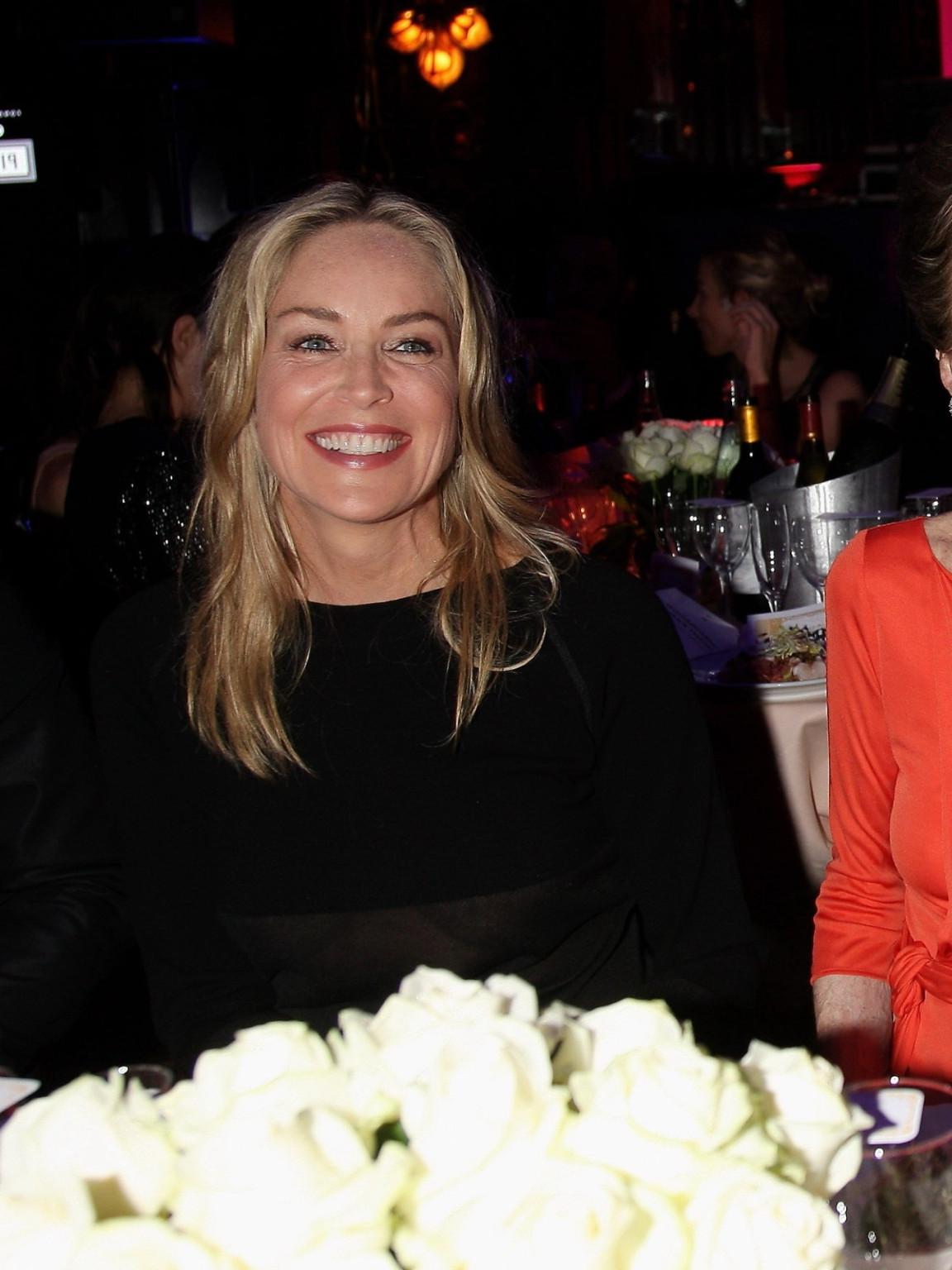 10P Sharon Stone showing off her boobs in see through top at  amfAR Inspiration Nigh