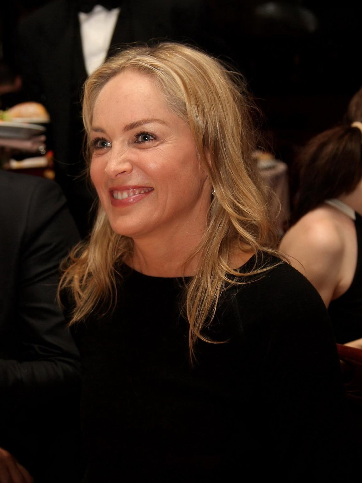 10P Sharon Stone showing off her boobs in see through top at  amfAR Inspiration Nigh
