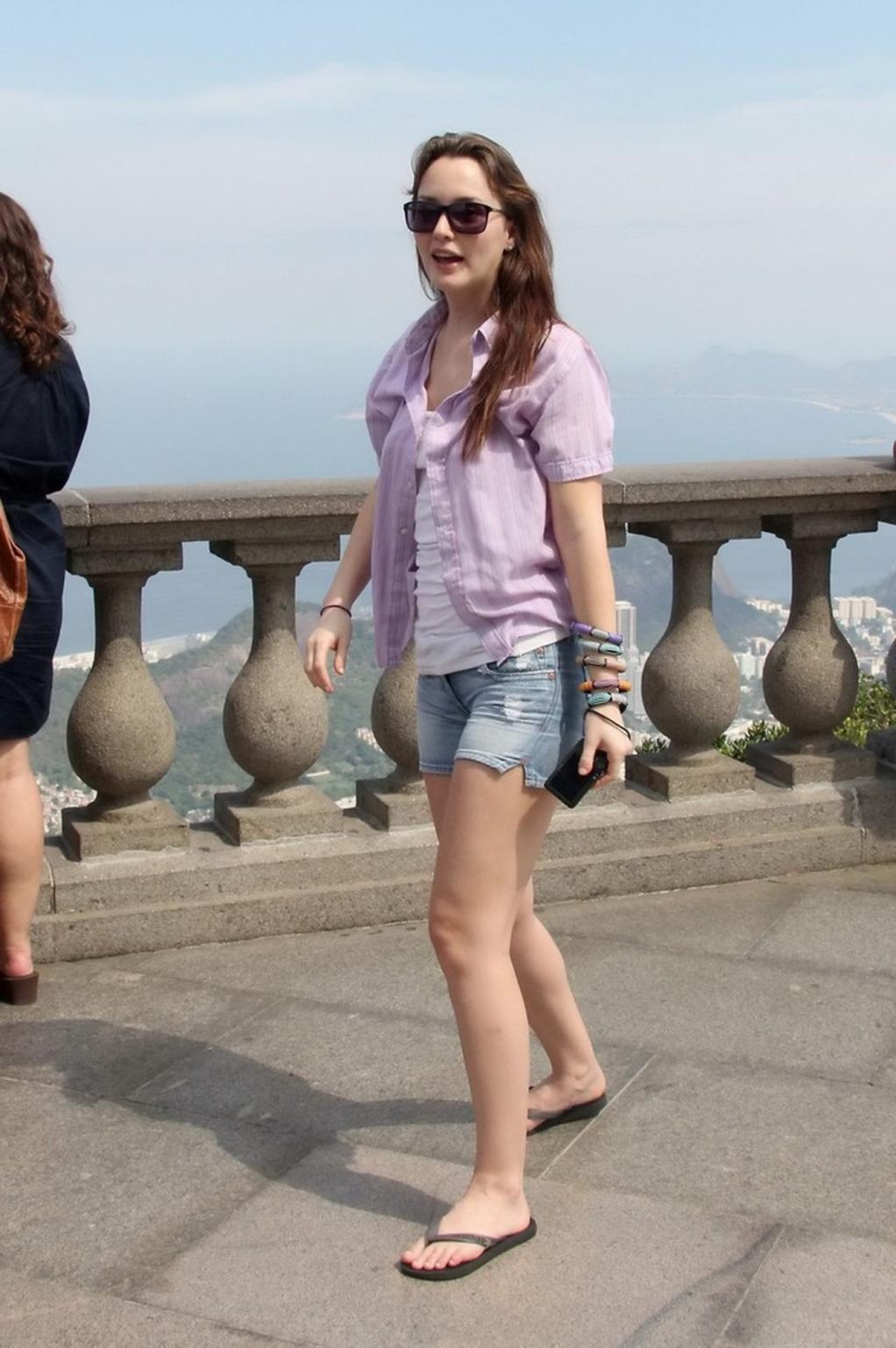 9P Leighton Meester braless in see through tank top  denim shorts