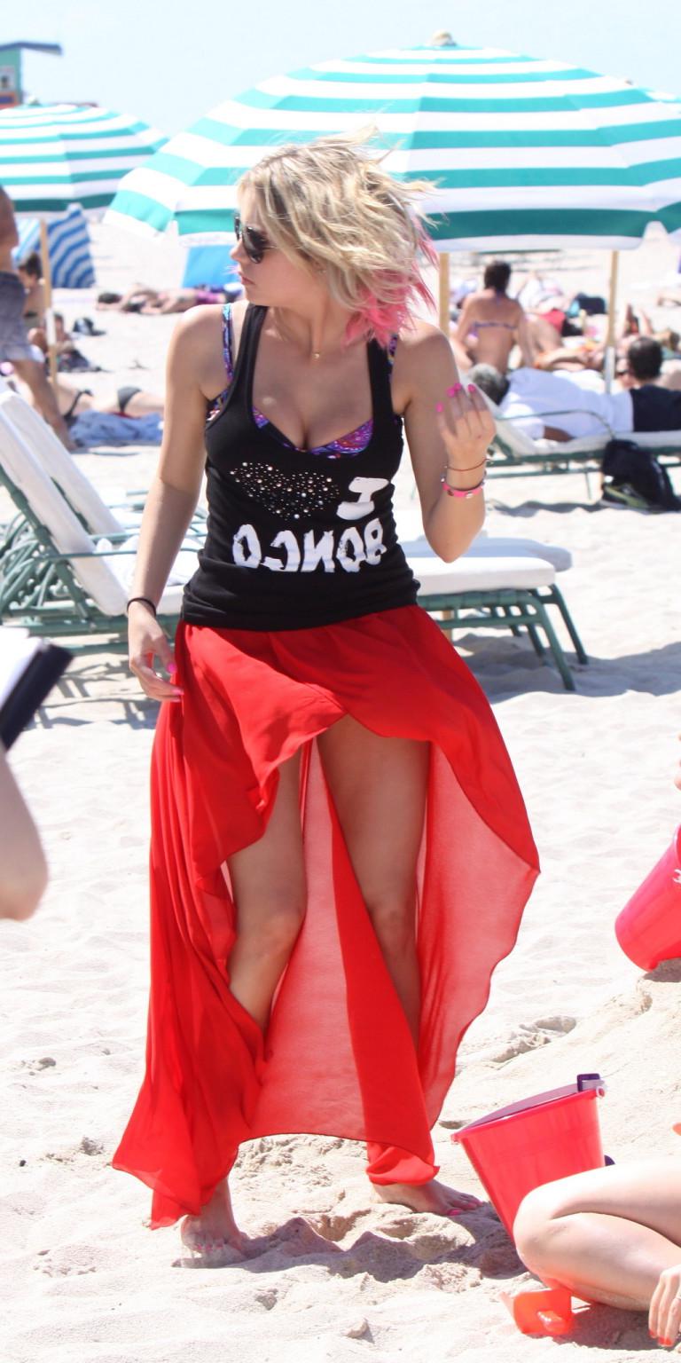 16P Ashley Benson in skimpy top and skirt on the beach at a Bongo Meet n Greet in Mi