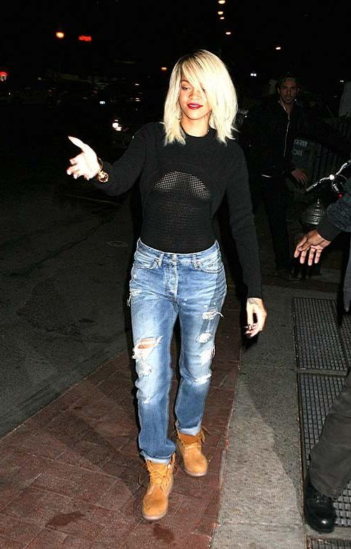 16P Rihanna walking down the street and showing hard nipples in see thru