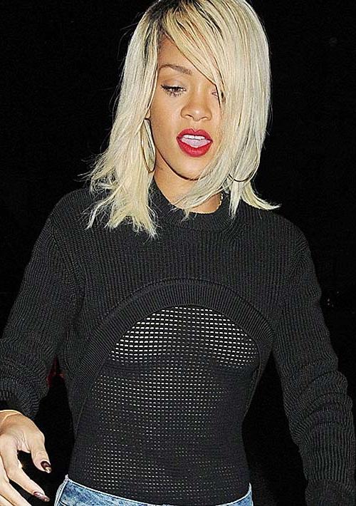 16P Rihanna walking down the street and showing hard nipples in see thru