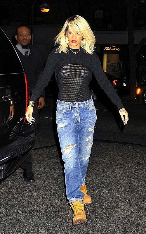 16P Rihanna walking down the street and showing hard nipples in see thru