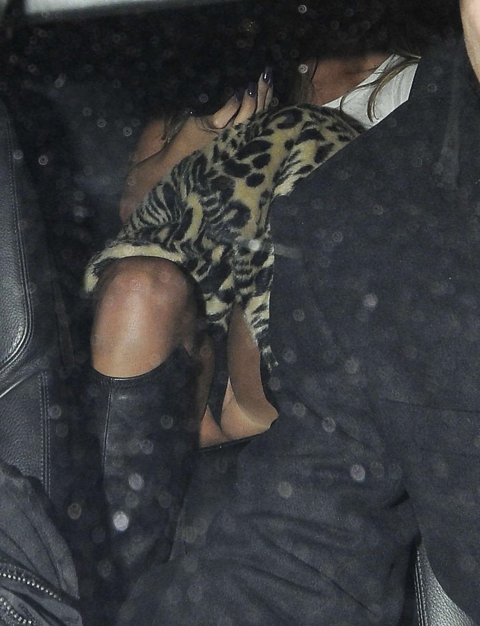 16P Katie Price Jordan in stockings and in see thru dress showing thong
