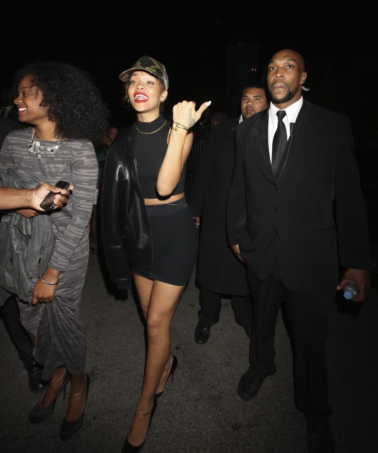 16P Rihanna braless  sweaty wearing see through dress in LA