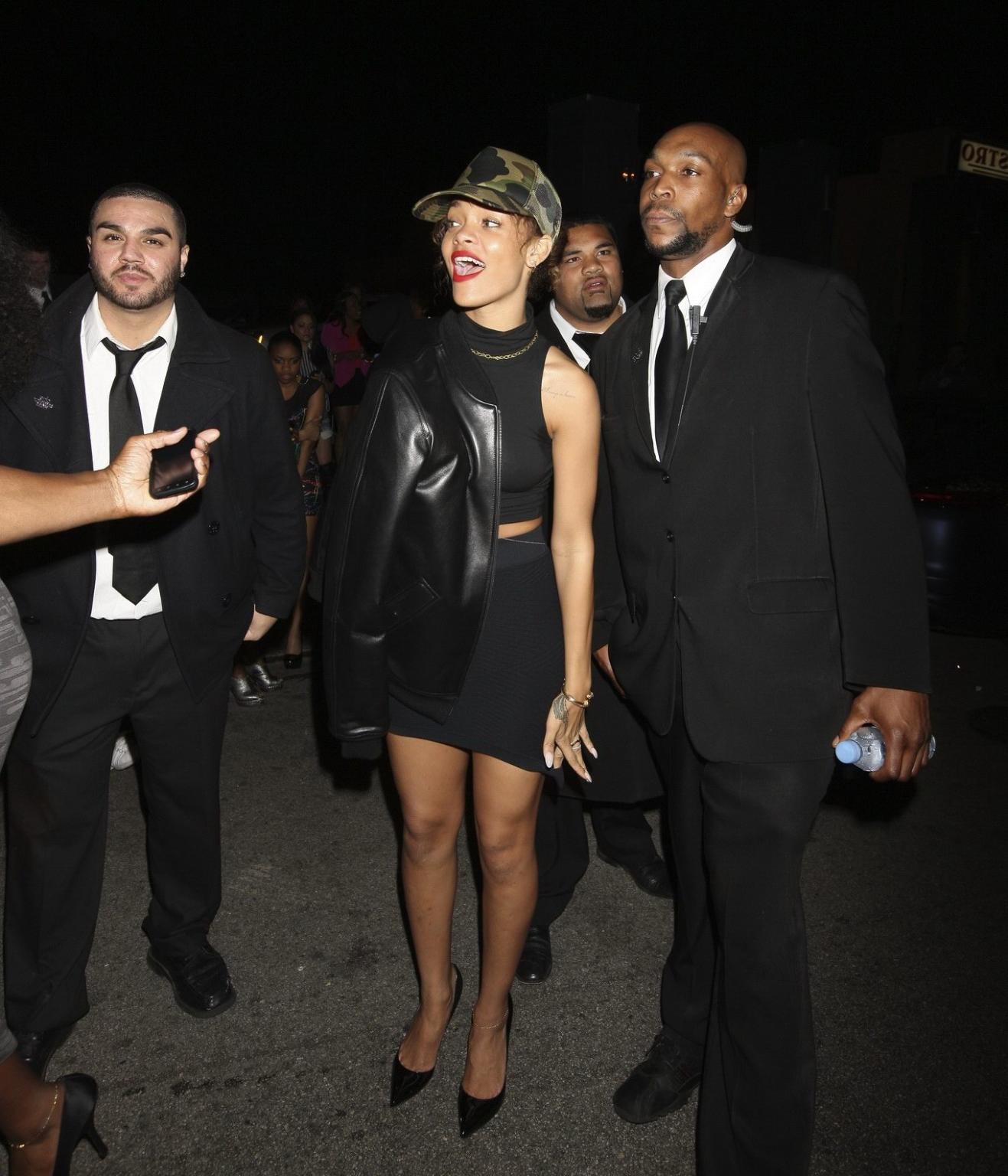 16P Rihanna braless  sweaty wearing see through dress in LA