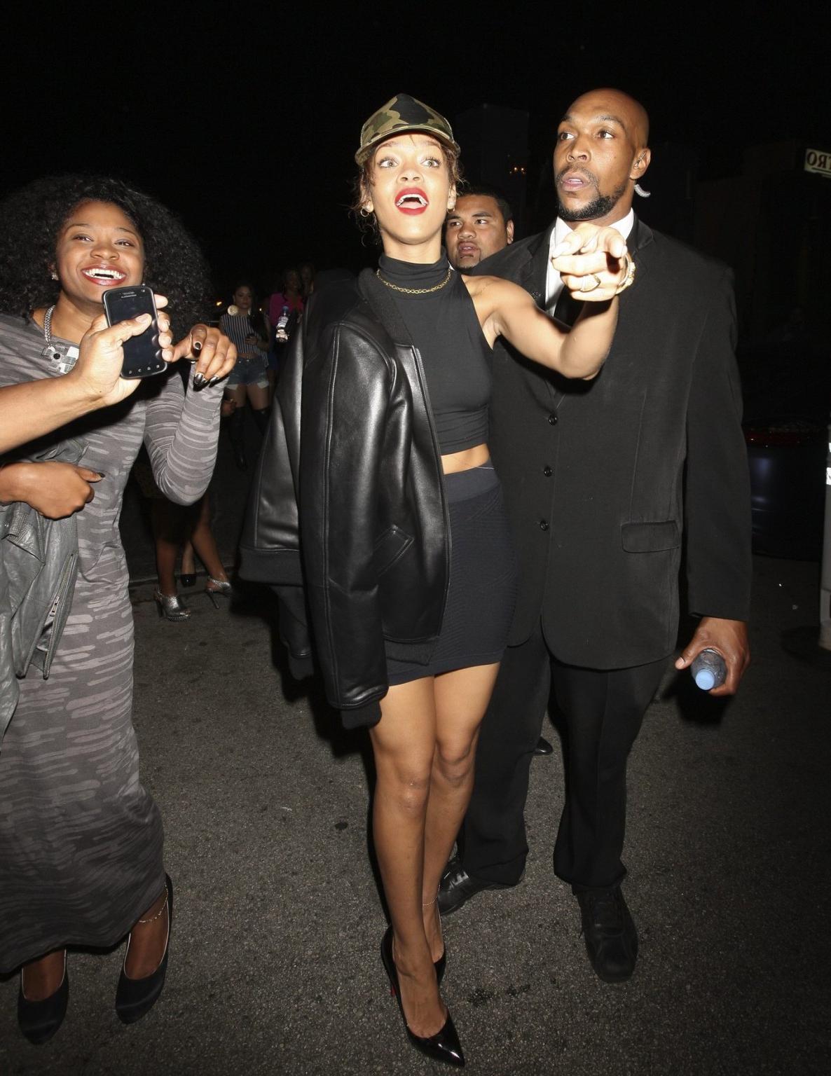16P Rihanna braless  sweaty wearing see through dress in LA