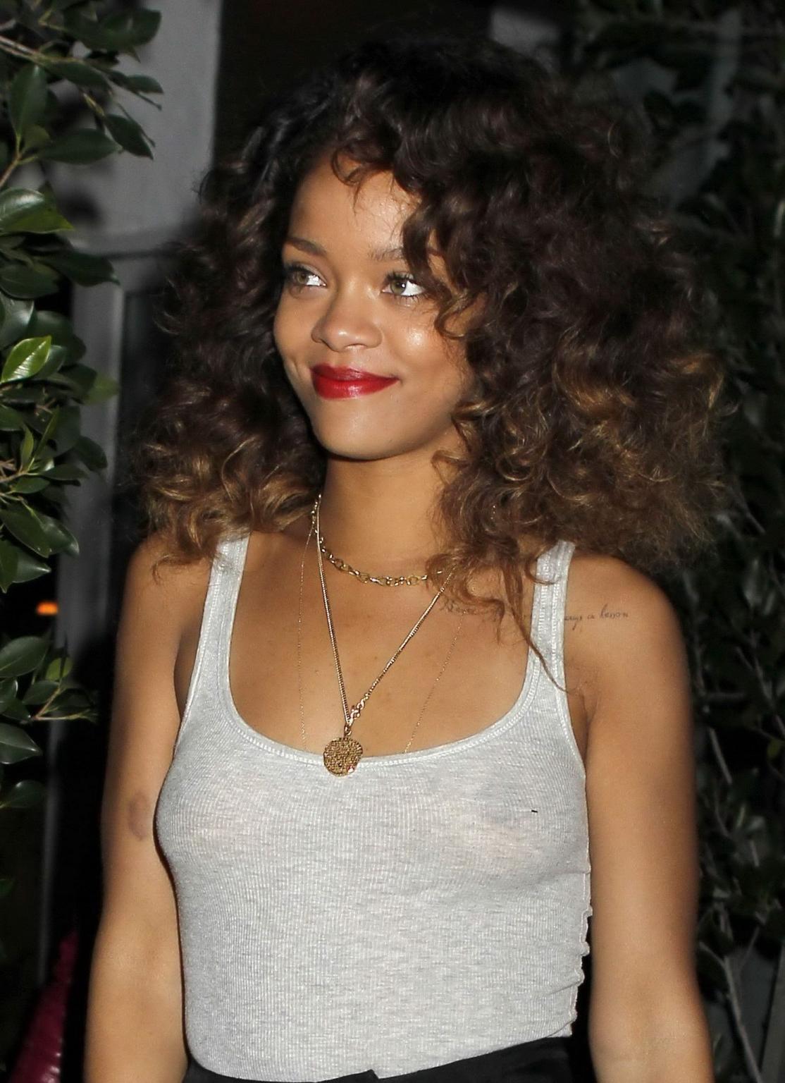 16P Rihanna braless wearing see through tank top in Hollywood