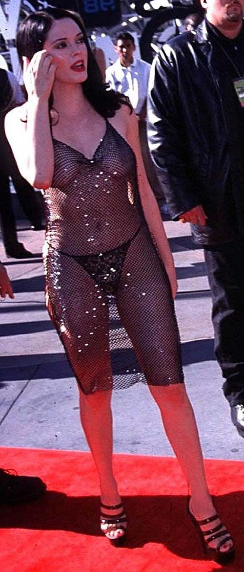 16P Rose Mcgowan showing sexy ass and huge boobs in see thru