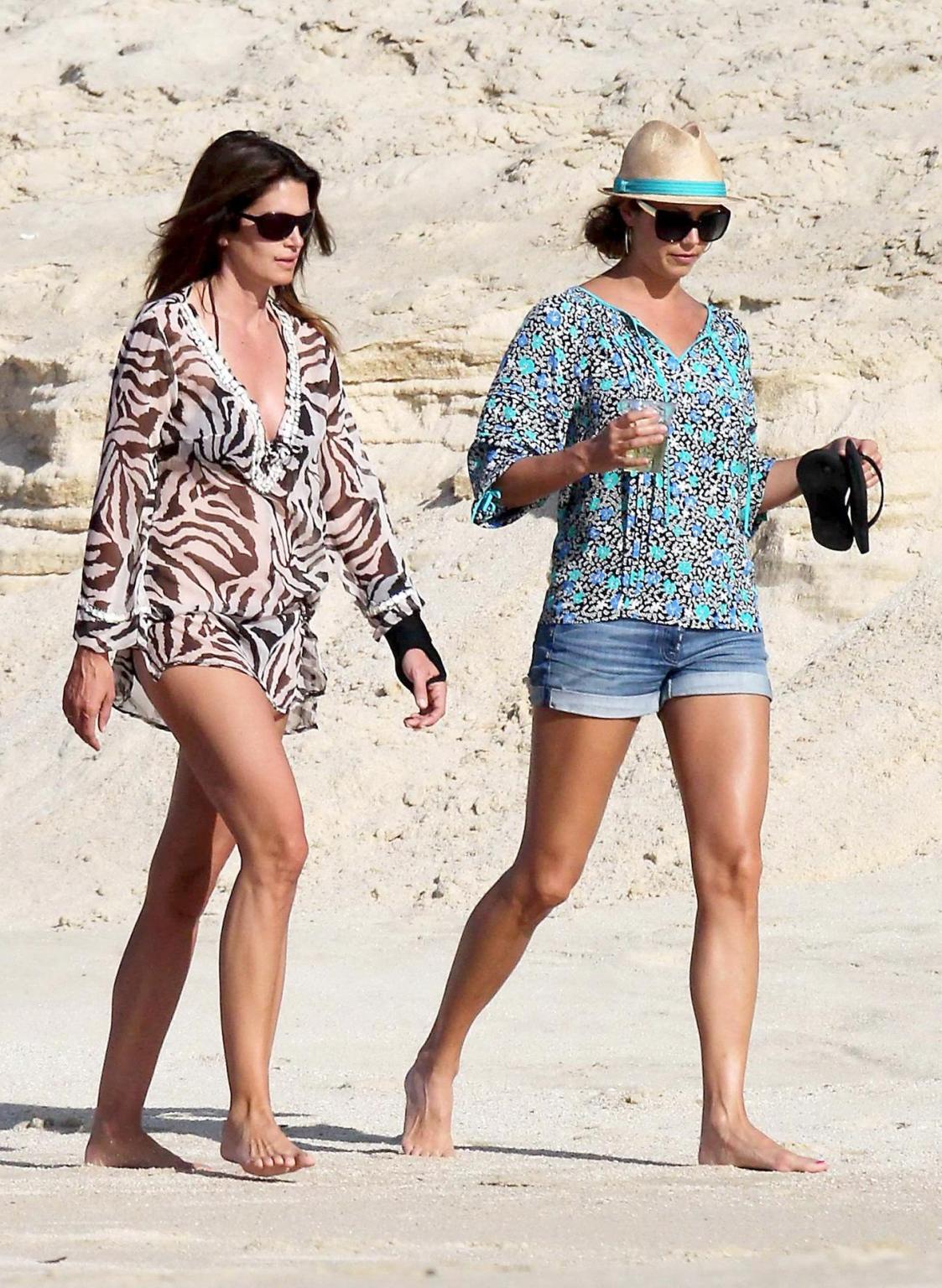 16P Cindy Crawford wearing bikini  see-through beach dress in Mexico