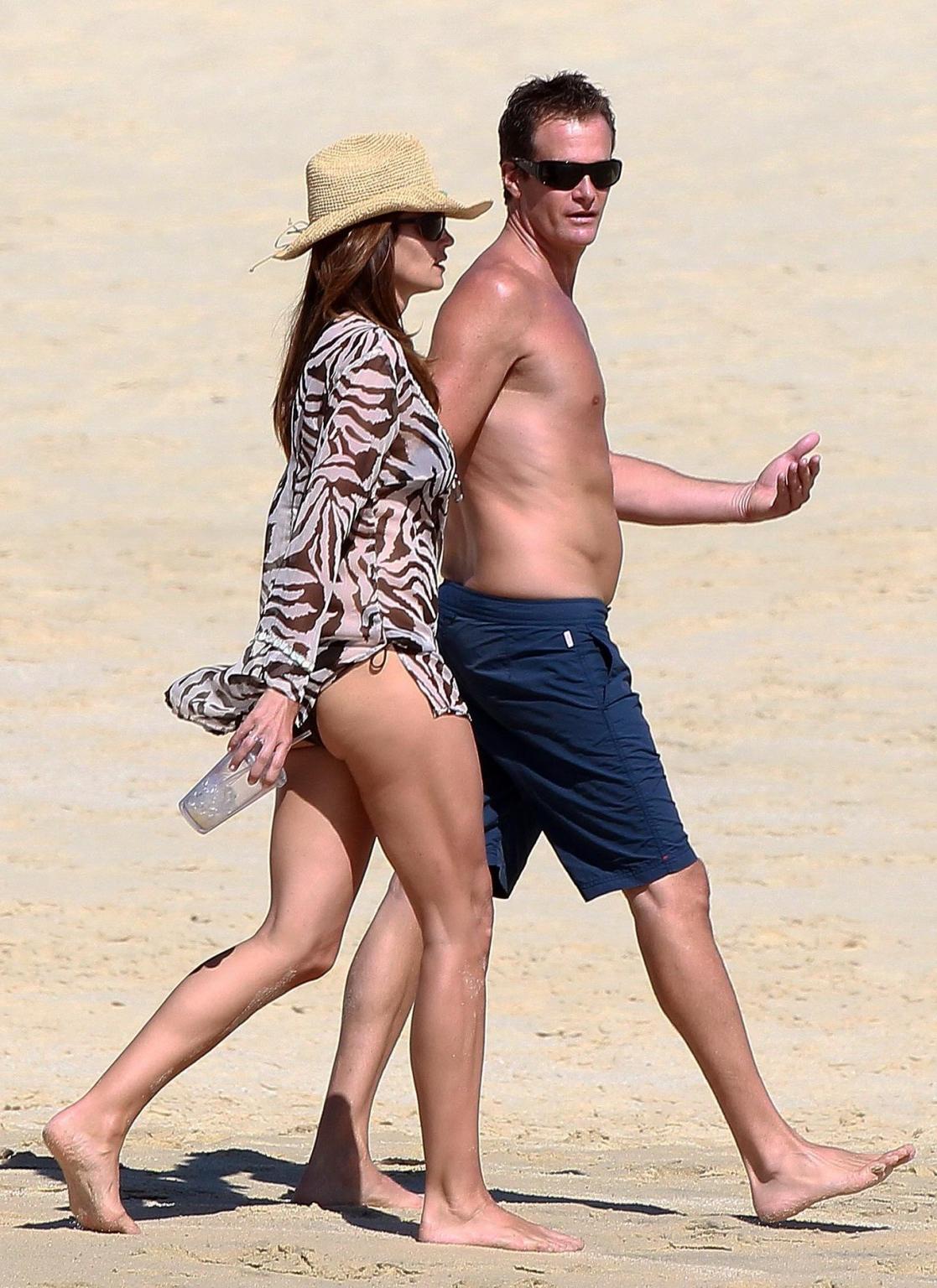 16P Cindy Crawford wearing bikini  see-through beach dress in Mexico