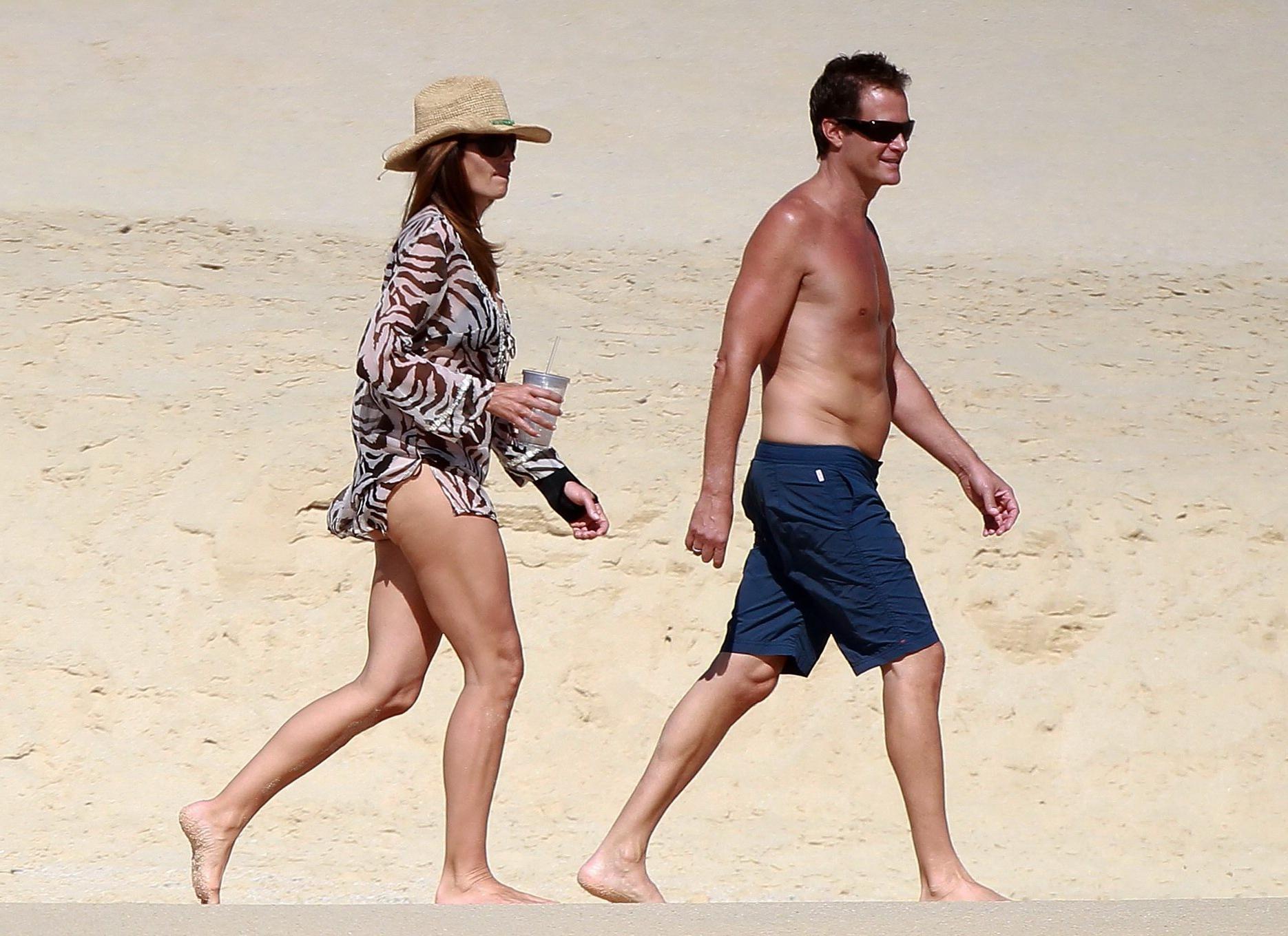 16P Cindy Crawford wearing bikini  see-through beach dress in Mexico
