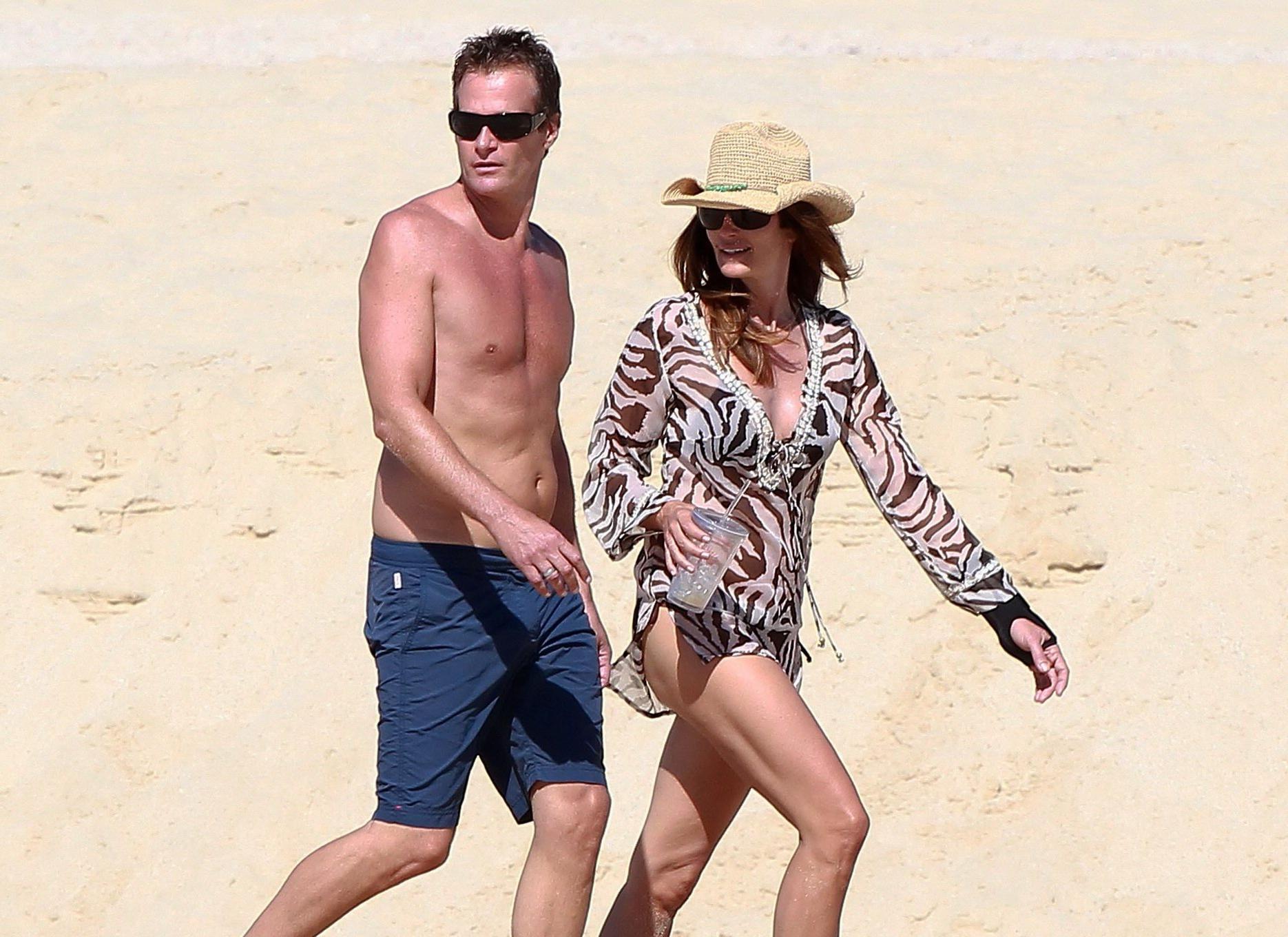 16P Cindy Crawford wearing bikini  see-through beach dress in Mexico