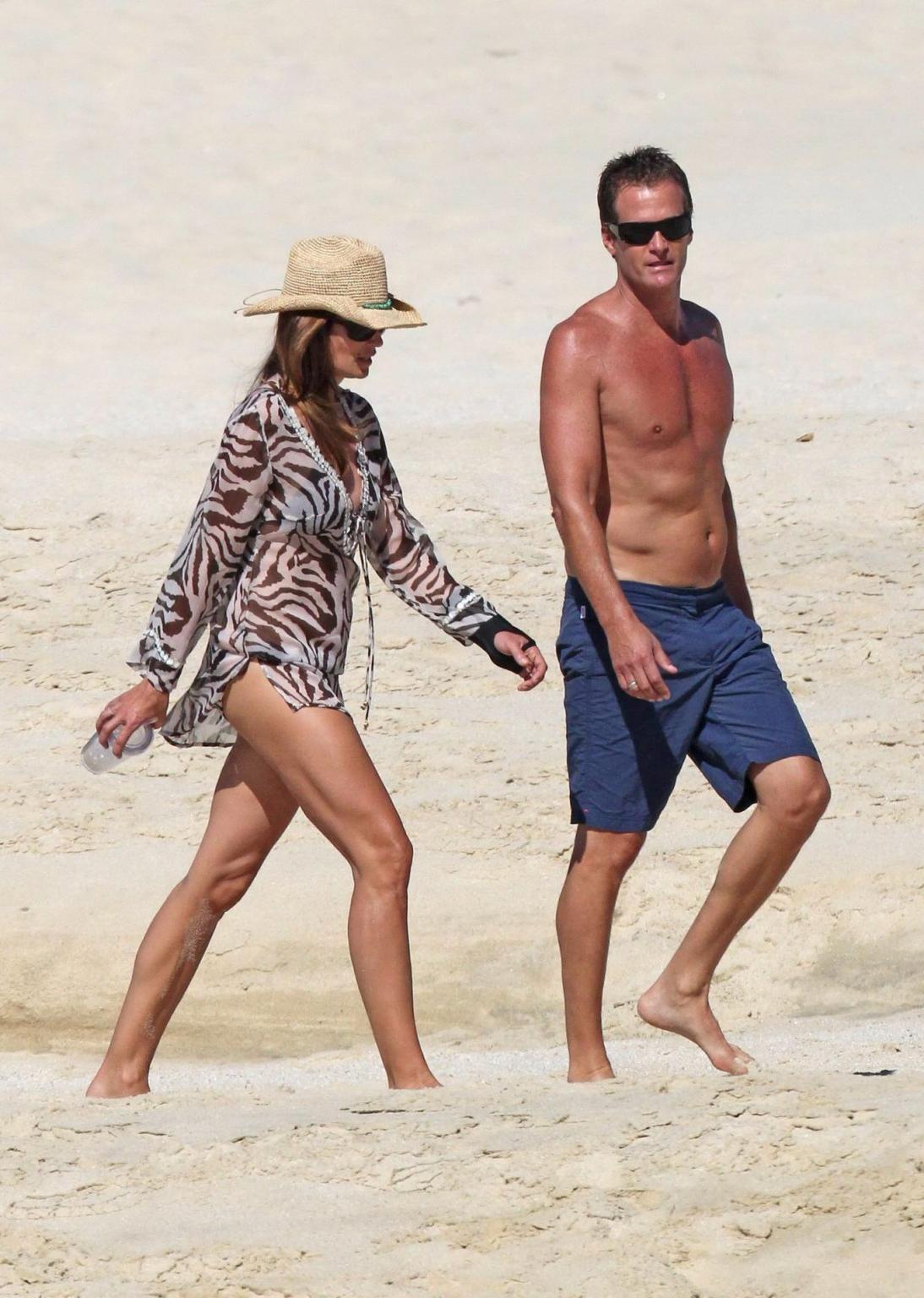 16P Cindy Crawford wearing bikini  see-through beach dress in Mexico