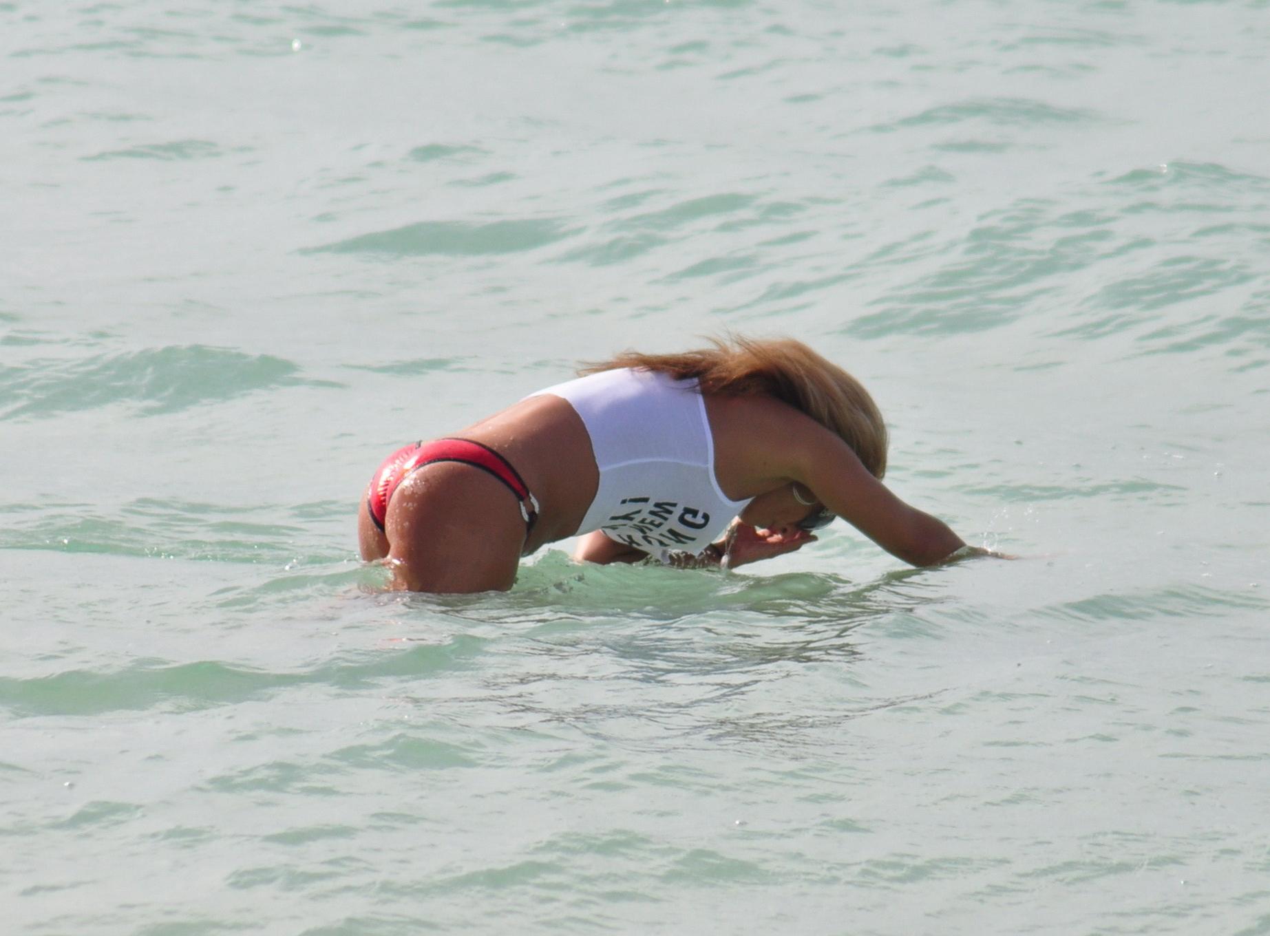 16P Jennifer Nicole Lee wearing wet see through top  bikini bottom on a beach in Mia