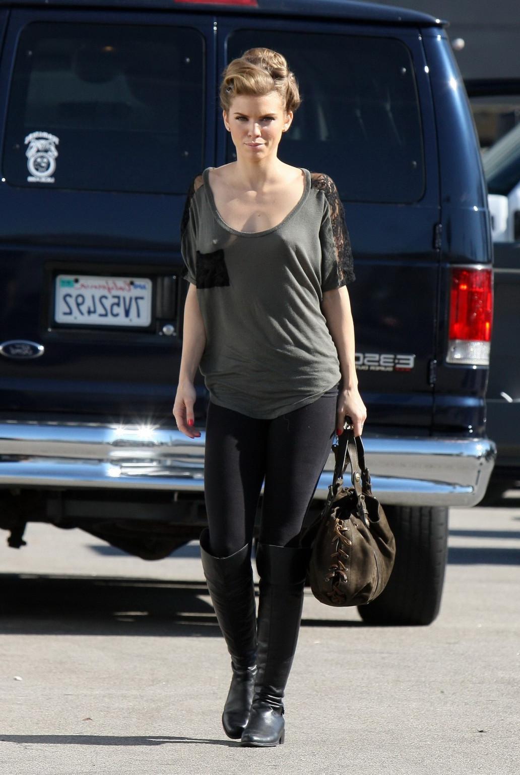 16P AnnaLynne McCord braless wearing see through top on the '90210' set in LA