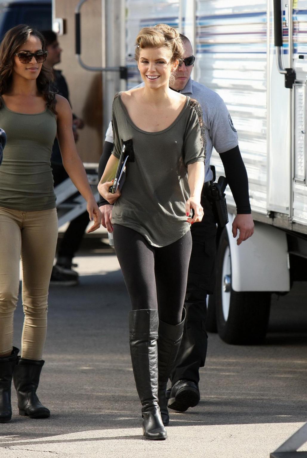 16P AnnaLynne McCord braless wearing see through top on the '90210' set in LA