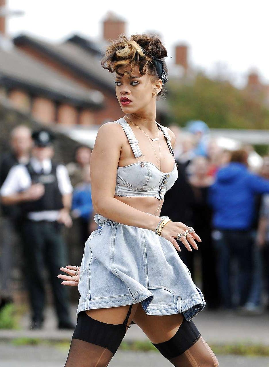 16P Rihanna in stockings and showing her tits in see thru top paparazzi pictures