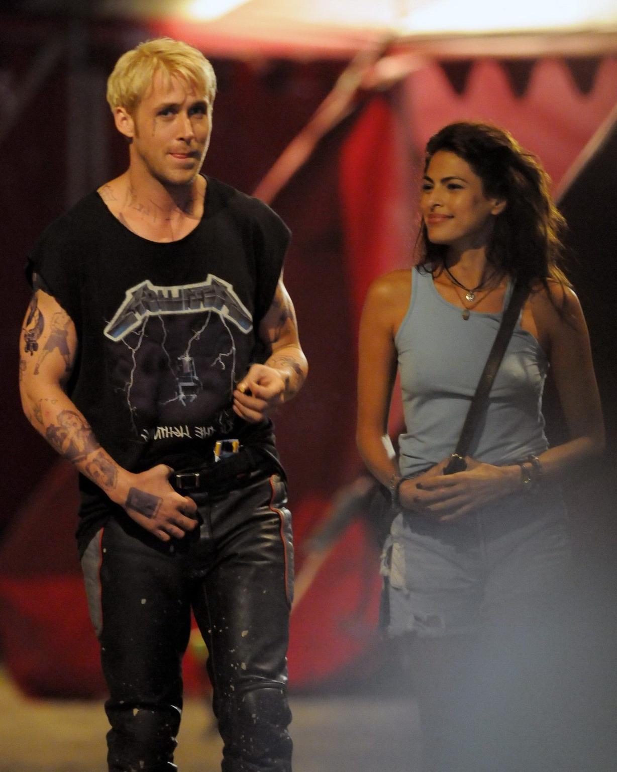 16P Eva Mendes braless showing pokies in blue tank top on 'The Place Beyond the Pine