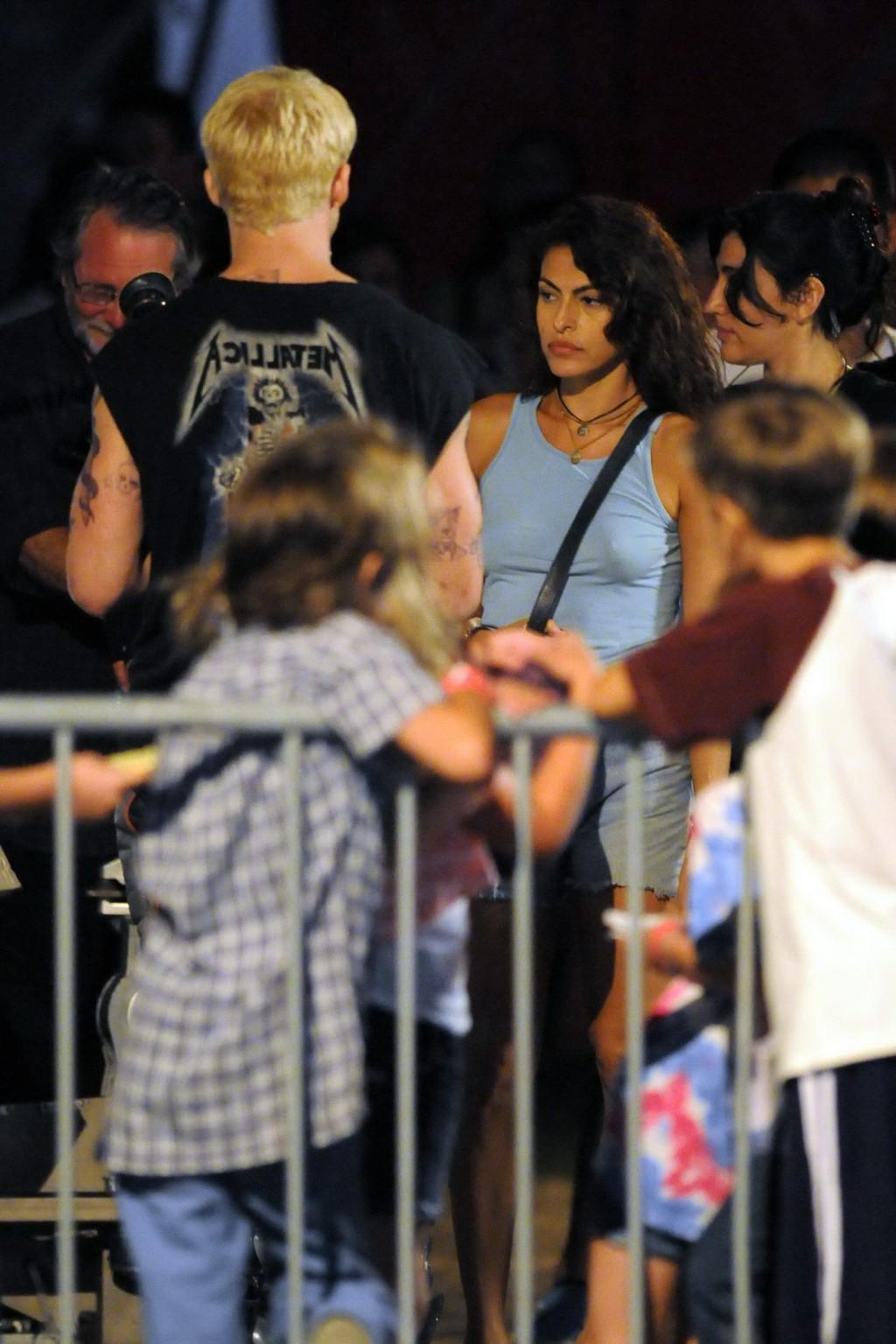 16P Eva Mendes braless showing pokies in blue tank top on 'The Place Beyond the Pine