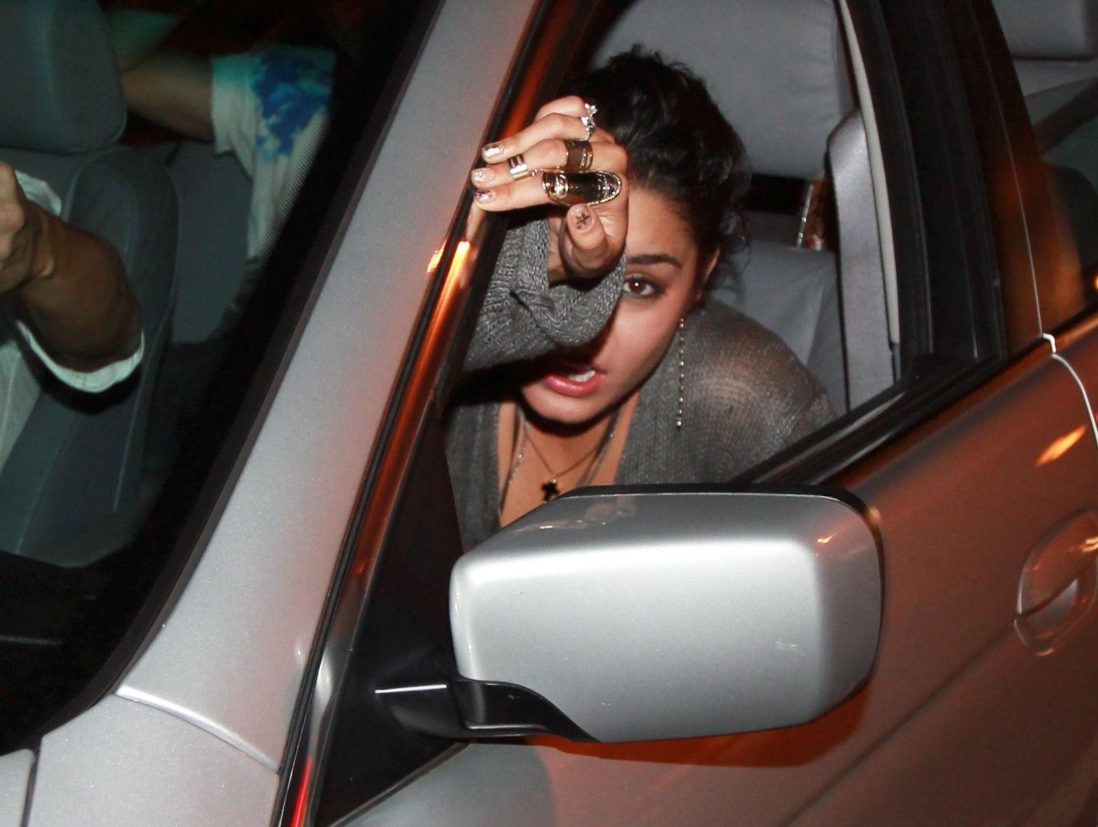 16P Vanessa Hudgens see-through to lingerie outside La Cienega in Hollywood