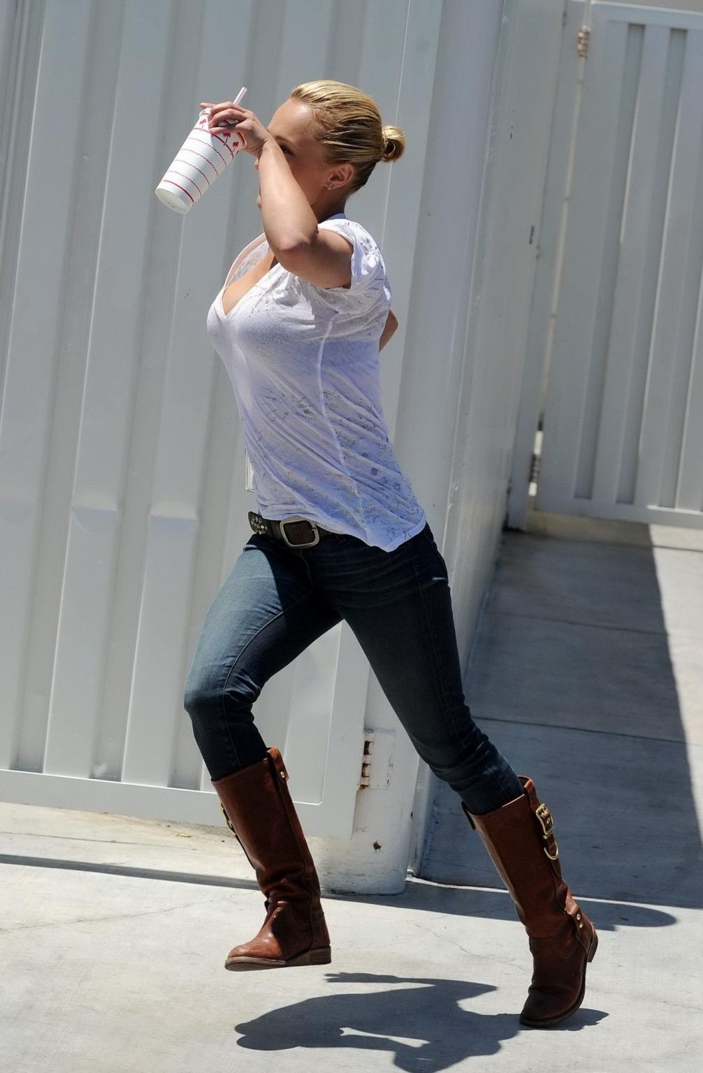 16P Hayden Panettiere see-through to bra at the Memorial Day in California