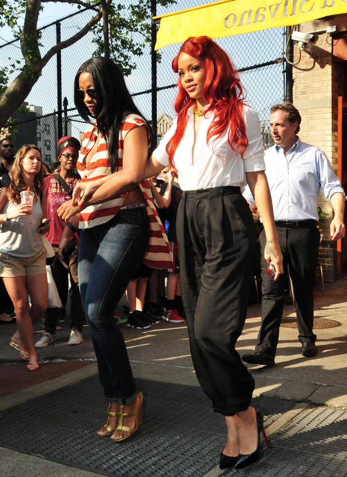 16P Rihanna see through wearing white shirt in New York