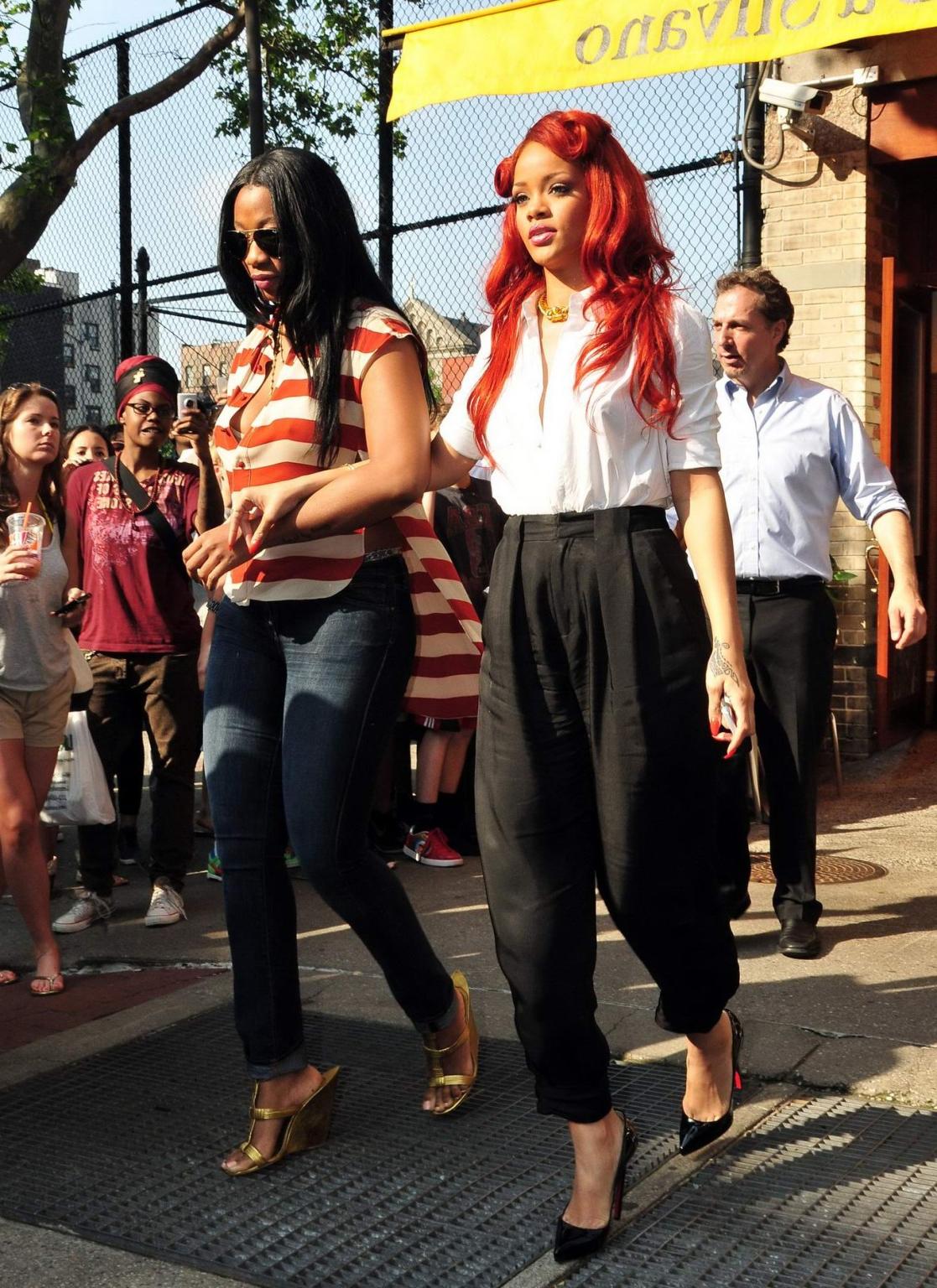 16P Rihanna see through wearing white shirt in New York