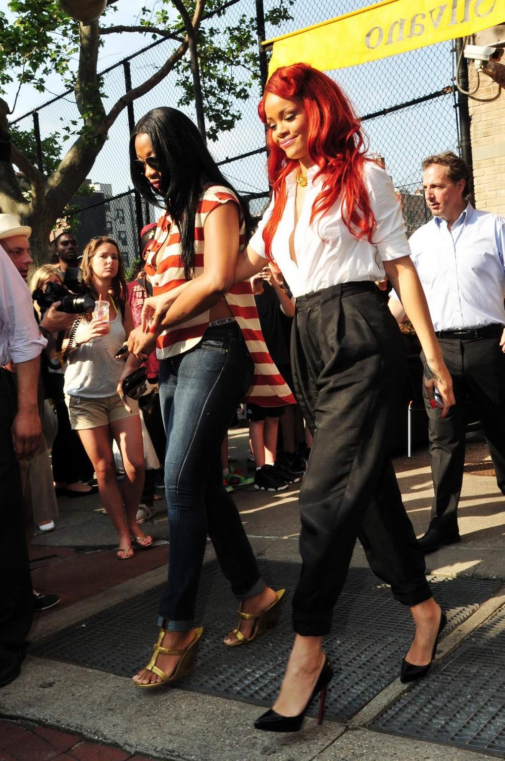 16P Rihanna see through wearing white shirt in New York