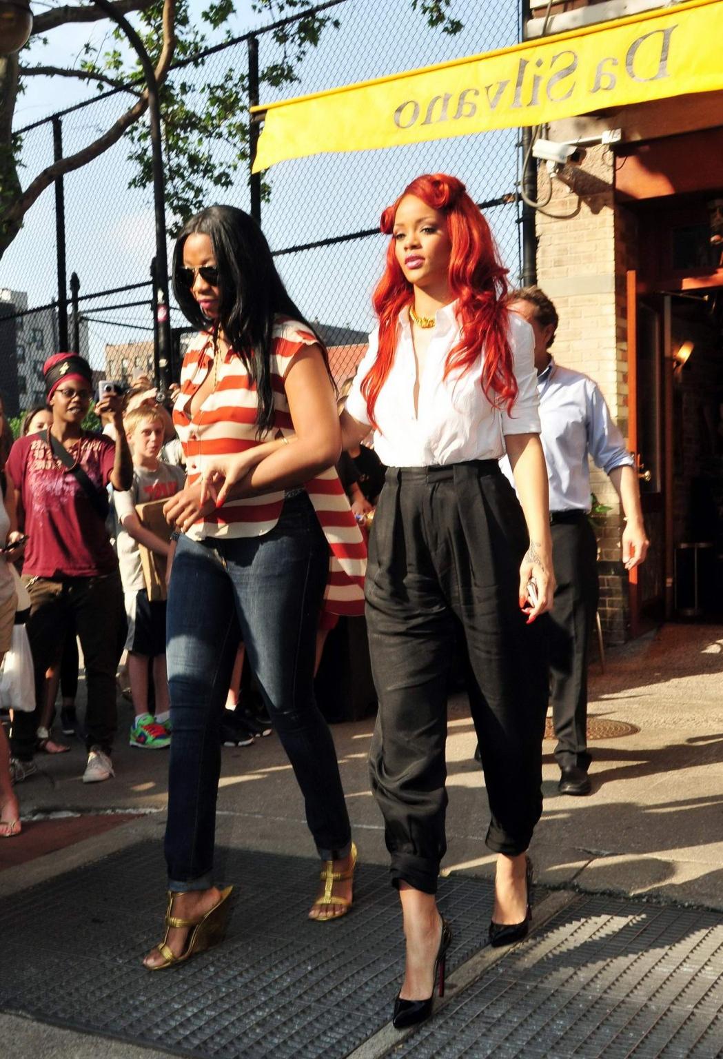 16P Rihanna see through wearing white shirt in New York