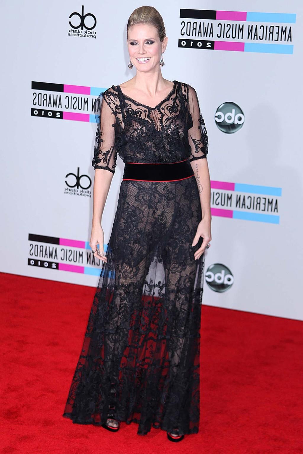 10P Heidi Klum showing panties in see thru dress and posing to paparazzi