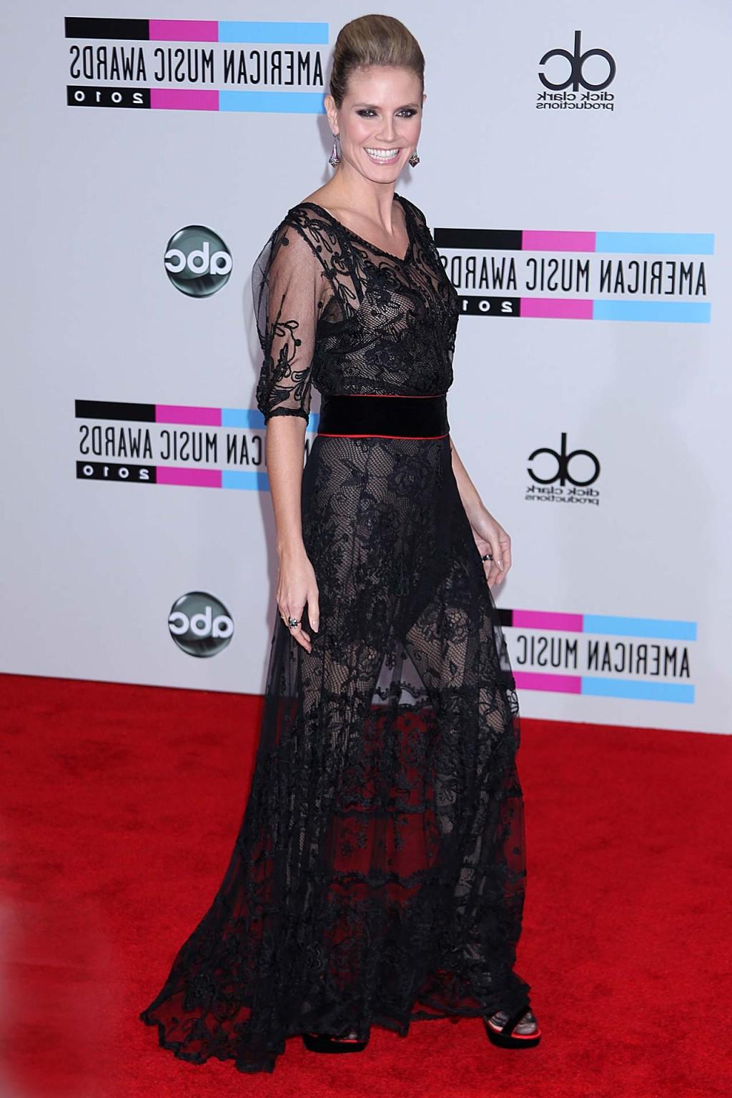 10P Heidi Klum showing panties in see thru dress and posing to paparazzi