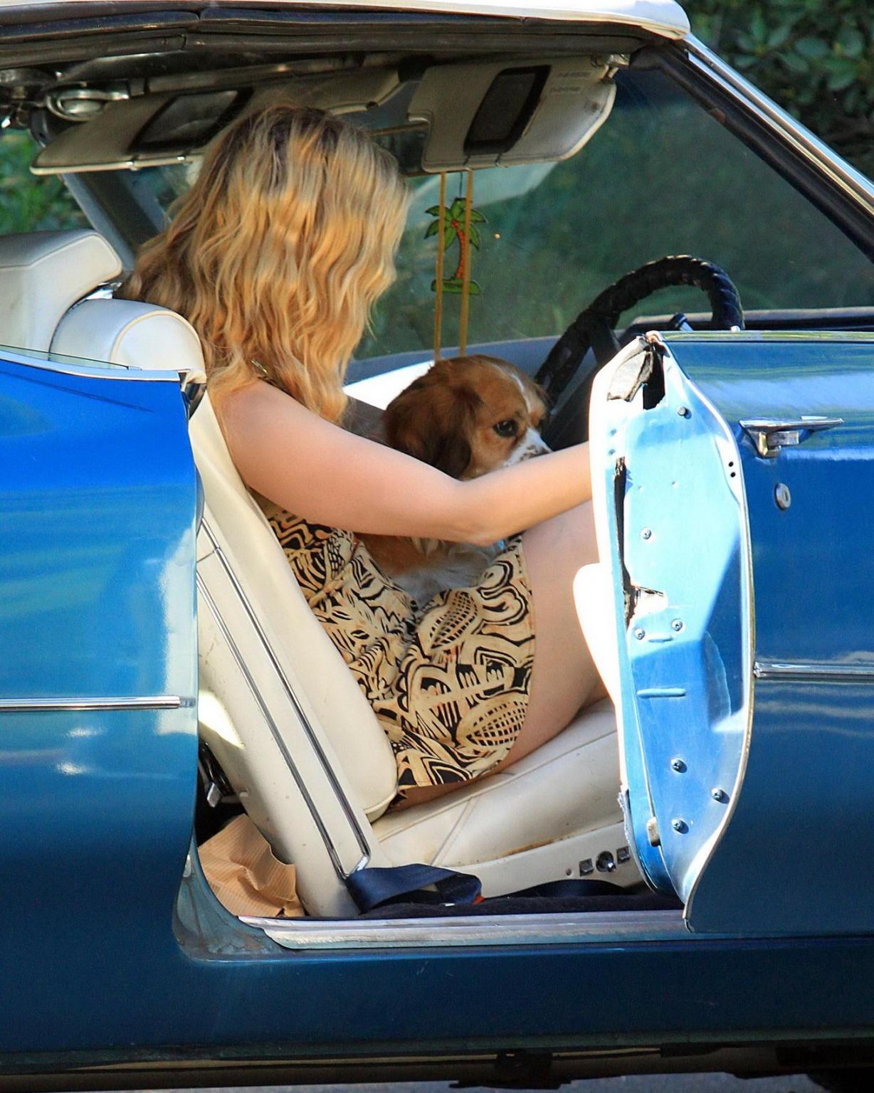 16P Mischa Barton upskirt in mini dress while getting a flat tire