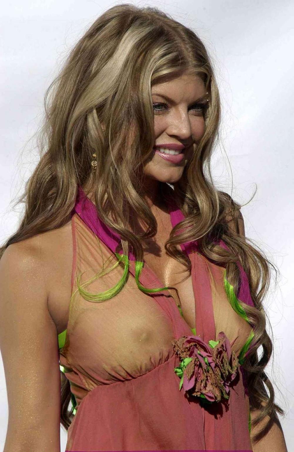 10P Stacy Ferguson exposing her nice tits in see thru top and upskirt paparazzi shoo