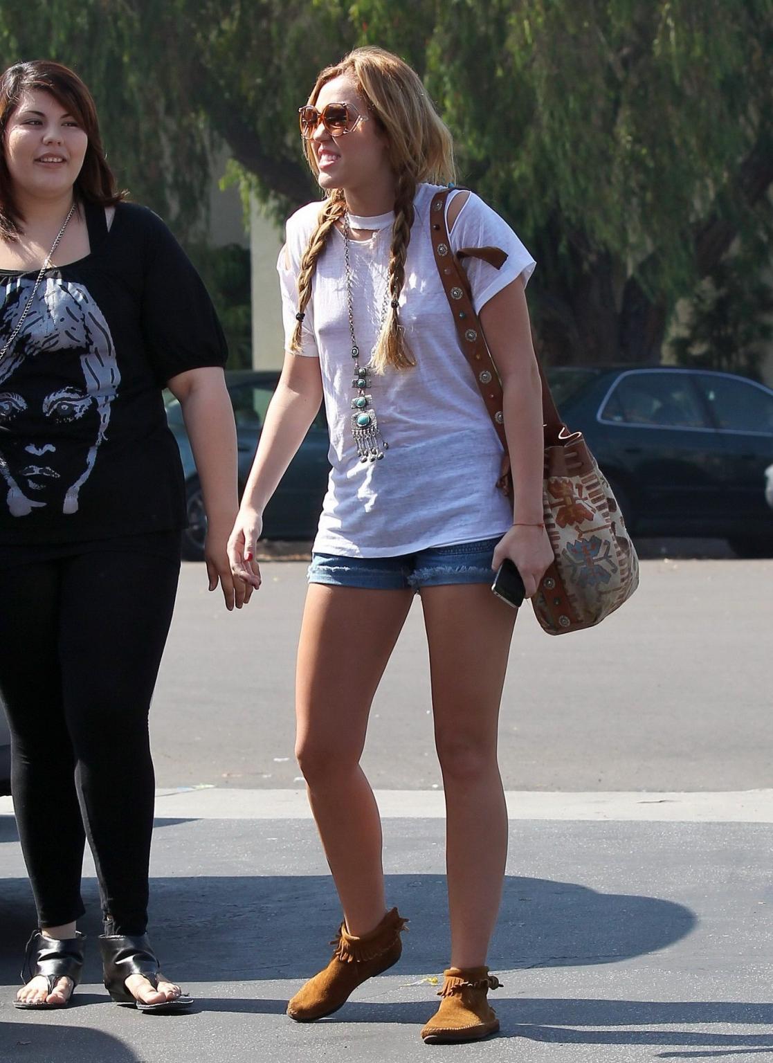 16P Miley Cyrus braless wearing see-through T-shirt in Toluca Lake