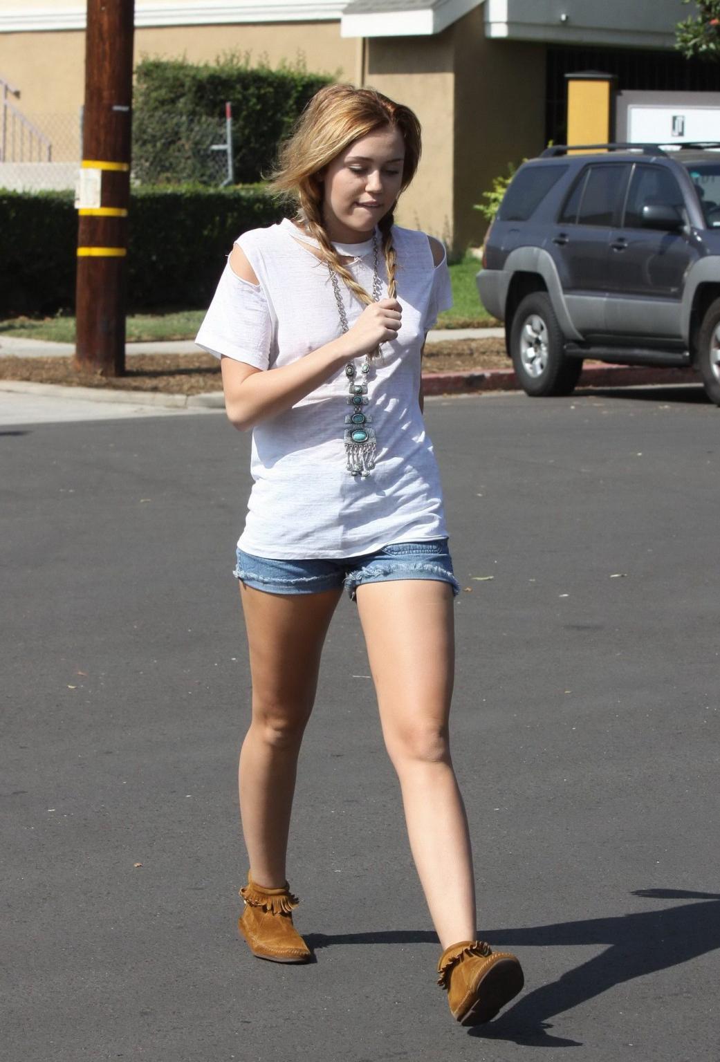16P Miley Cyrus braless wearing see-through T-shirt in Toluca Lake