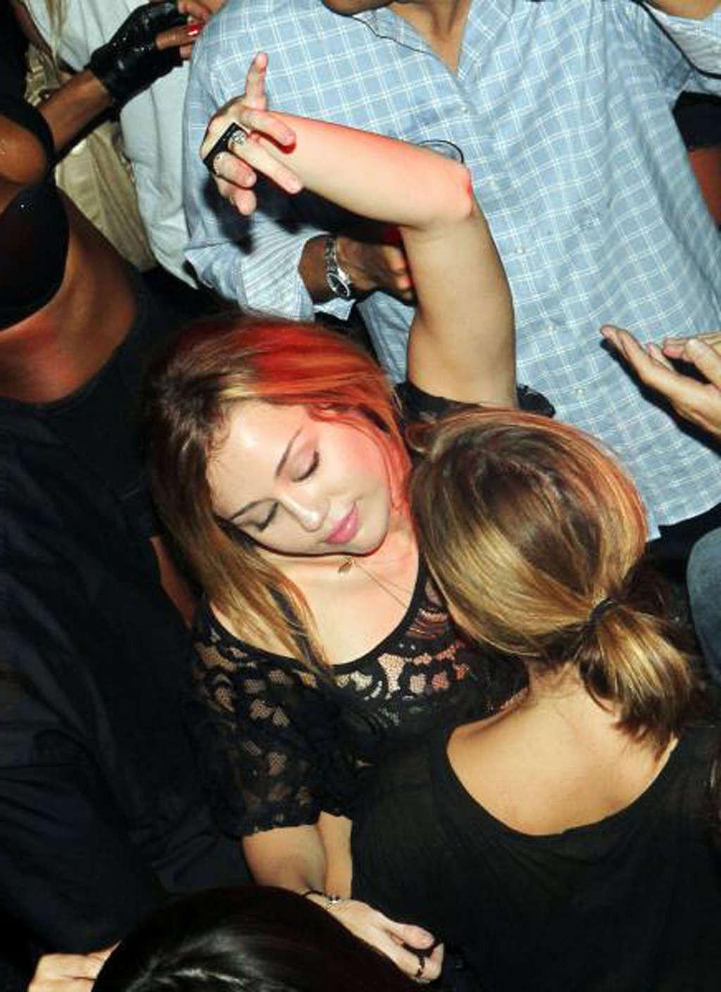 16P Miley Cyrus exposing fucking sexy body and nice tits in see thru shirt