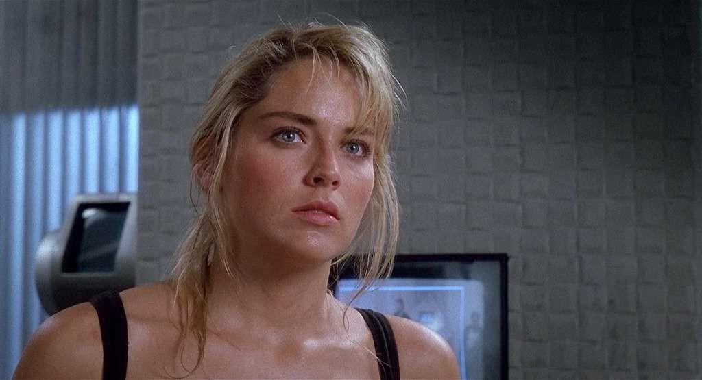 10P Sharon Stone get her tits slip out from nightgown and downblouse in movie