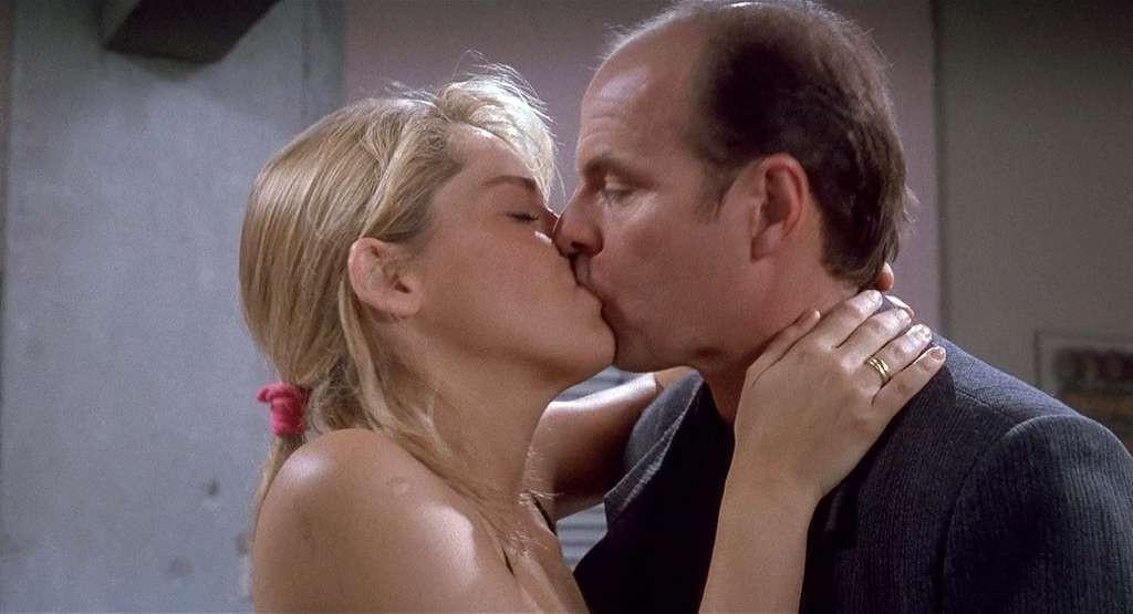 10P Sharon Stone get her tits slip out from nightgown and downblouse in movie