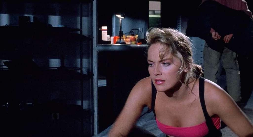 10P Sharon Stone get her tits slip out from nightgown and downblouse in movie