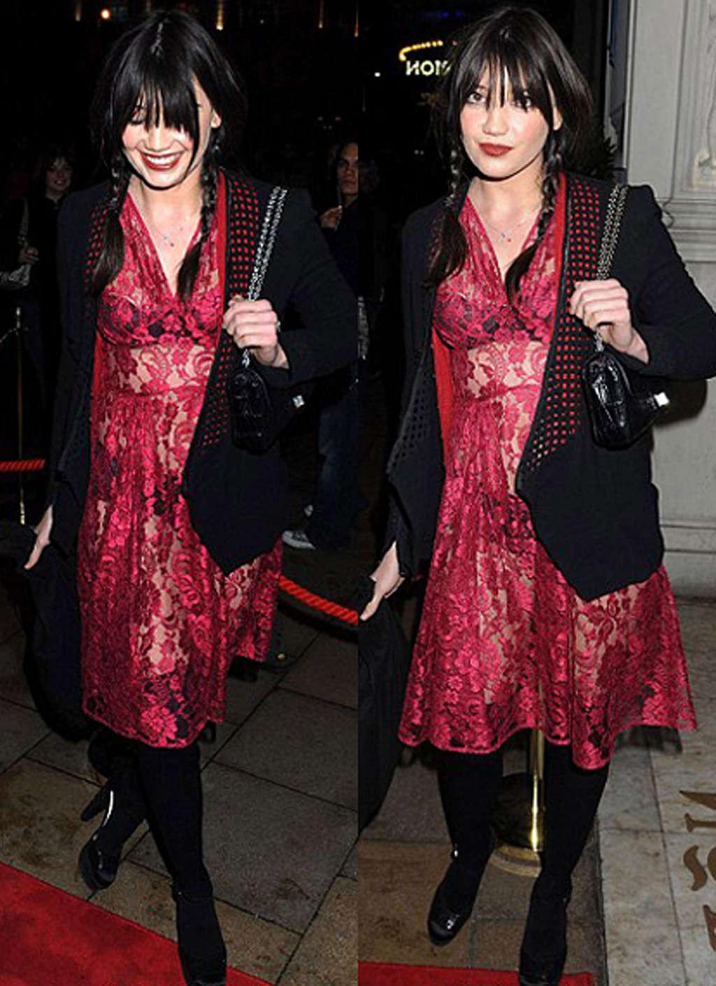 16P Daisy Lowe exposing her nice big tits and posing sexy in see thru dress