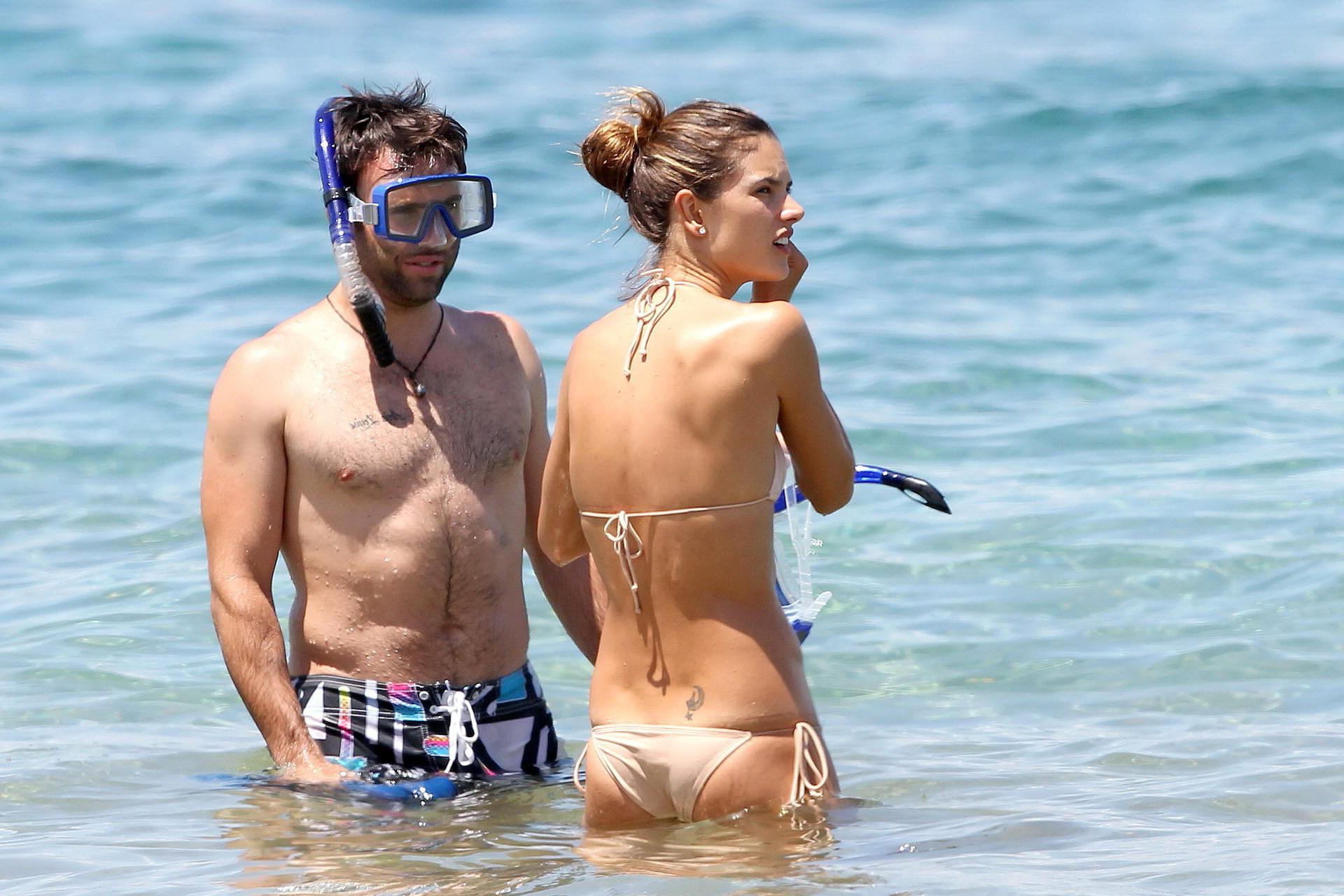 15P Alessandra Ambrosio showing her boobs in wet see-through bikini after free divin