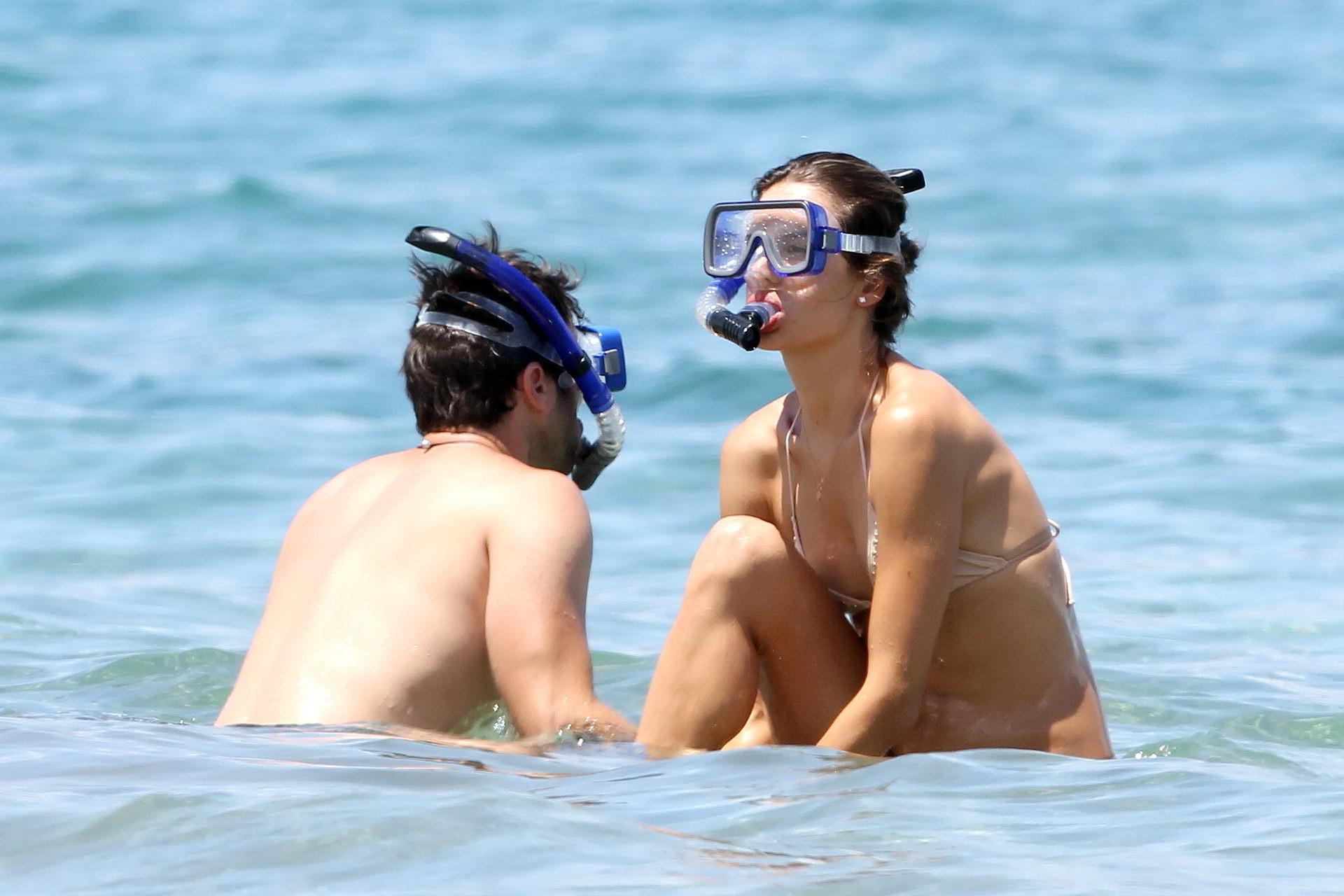 15P Alessandra Ambrosio showing her boobs in wet see-through bikini after free divin
