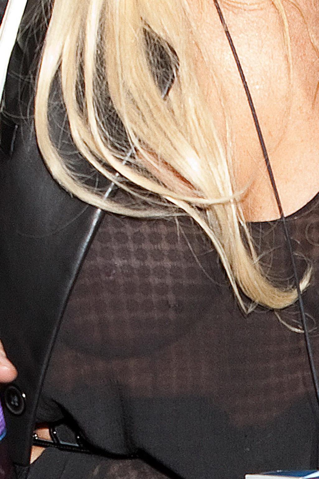 15P Lindsay Lohan braless in see-through top showing off her big boobs in LA