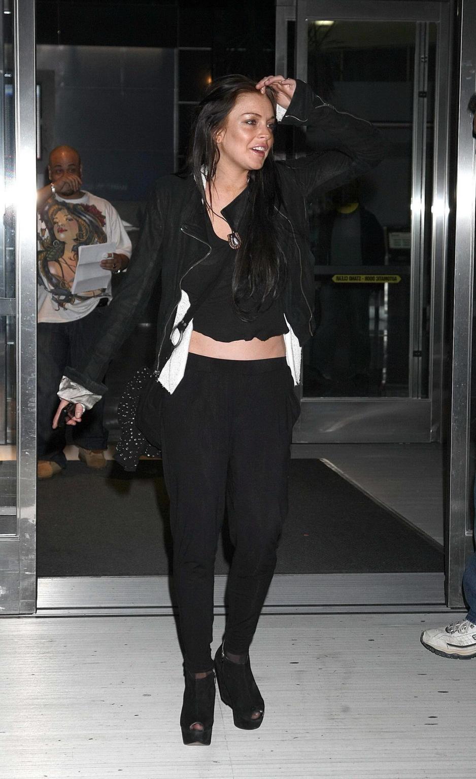 15P Lindsay Lohan braless in see-through top showing off her big boobs in LA