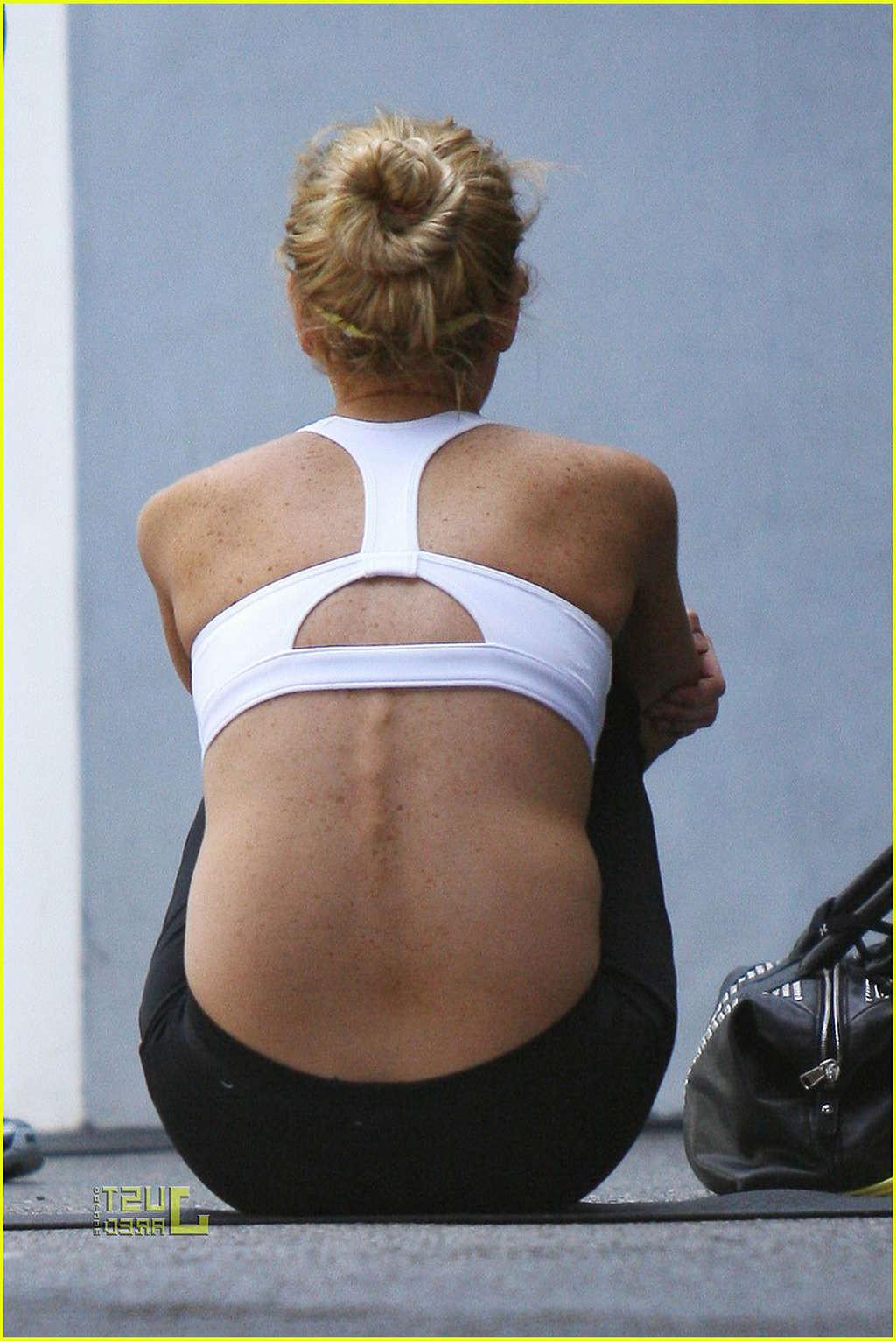 16P Lindsay Lohan in white sport bra learning boxing and downblouse