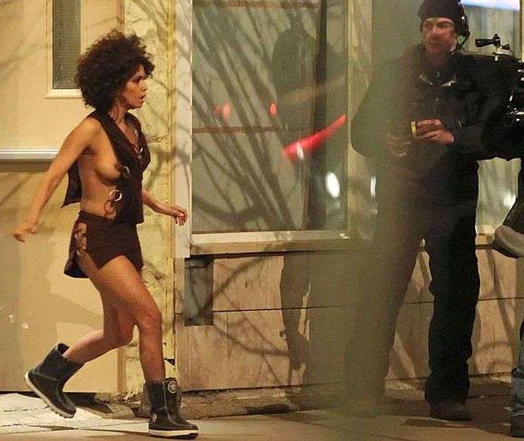16P Halle Berry exposing her fucking sexy body in see thru dress on beach