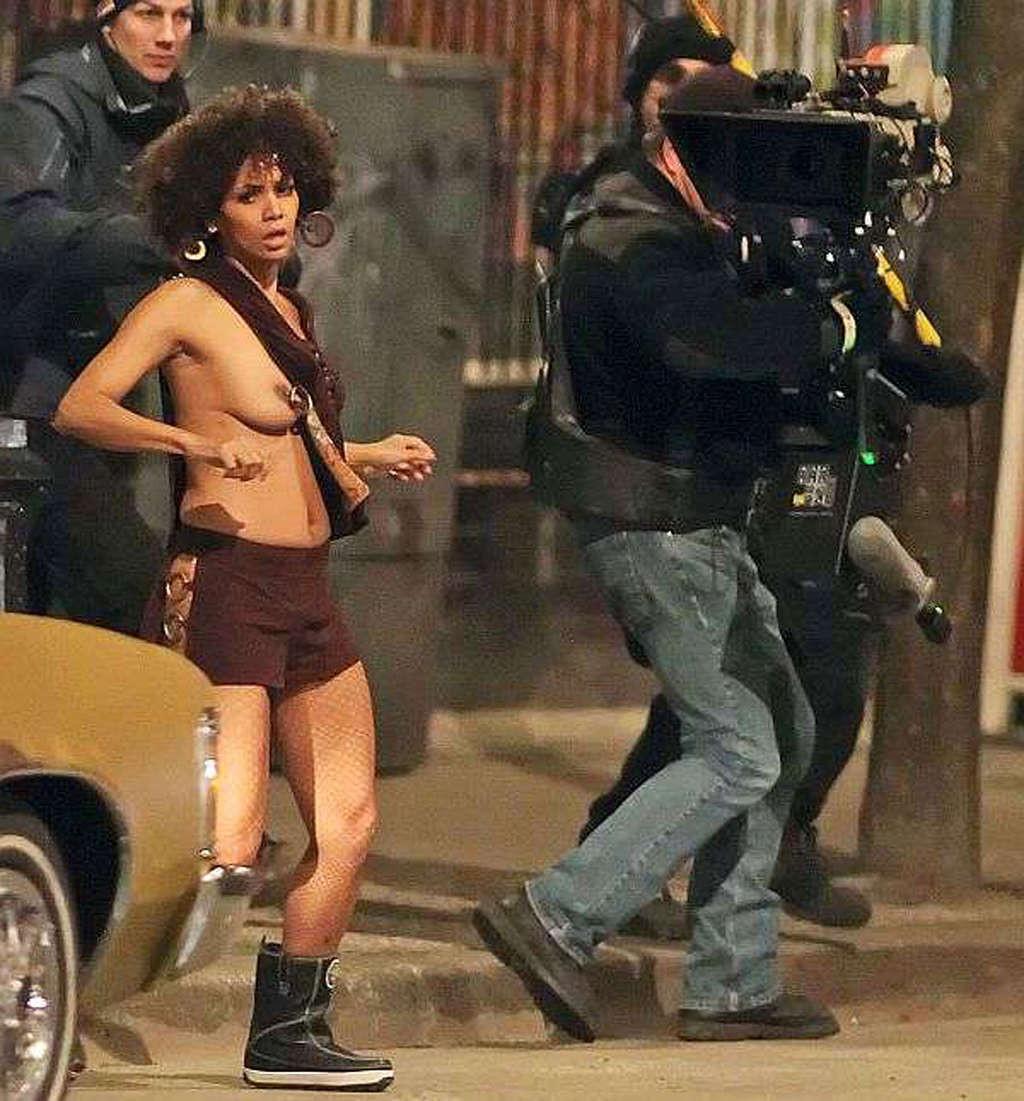 16P Halle Berry exposing her fucking sexy body in see thru dress on beach