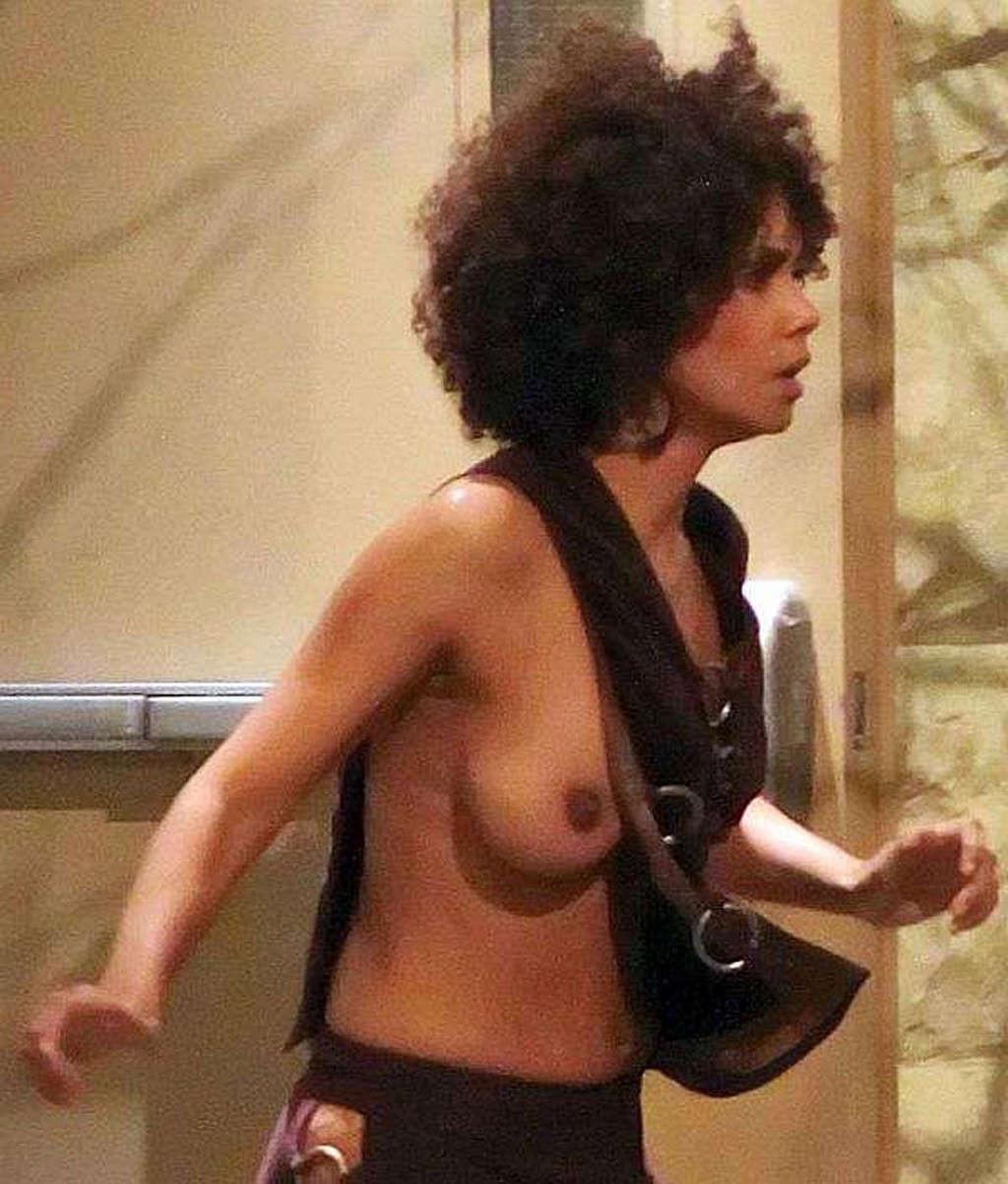 16P Halle Berry exposing her fucking sexy body in see thru dress on beach